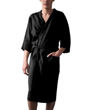 Robes Handsome Linen Bathrobe for Men - Premium Turkish Cotton Weave Lightweight Kimono Robe Casual Kaftan Sleepwear - Black ...