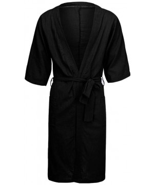 Robes Handsome Linen Bathrobe for Men - Premium Turkish Cotton Weave Lightweight Kimono Robe Casual Kaftan Sleepwear - Black ...