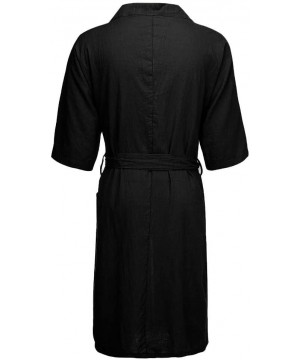 Robes Handsome Linen Bathrobe for Men - Premium Turkish Cotton Weave Lightweight Kimono Robe Casual Kaftan Sleepwear - Black ...