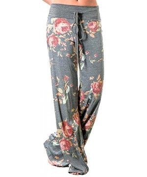 Bottoms Women's Casual Wide Leg Pajama Pants Drawstring Palazzo Fuzzy Lounge Pants - Flower 07 - C718DA4A2QG