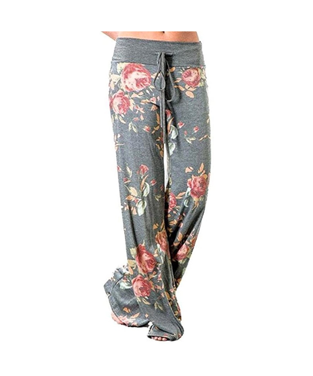 Bottoms Women's Casual Wide Leg Pajama Pants Drawstring Palazzo Fuzzy Lounge Pants - Flower 07 - C718DA4A2QG