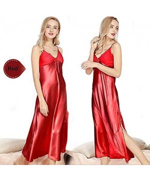 Nightgowns & Sleepshirts Women Sexy Satin Long Nightgown Lace Slip Lingerie Chemise Robe (See Size in Gallery Images) - Red -...