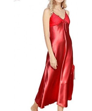 Nightgowns & Sleepshirts Women Sexy Satin Long Nightgown Lace Slip Lingerie Chemise Robe (See Size in Gallery Images) - Red -...