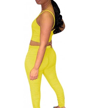 Thermal Underwear Women Casual Home Solid Smooth Ice Silk Camisole Trousers 2 Piece Sports Suit - Yellow - C3190MKEUKQ