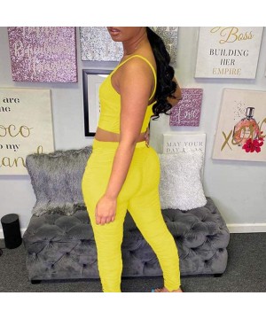 Thermal Underwear Women Casual Home Solid Smooth Ice Silk Camisole Trousers 2 Piece Sports Suit - Yellow - C3190MKEUKQ