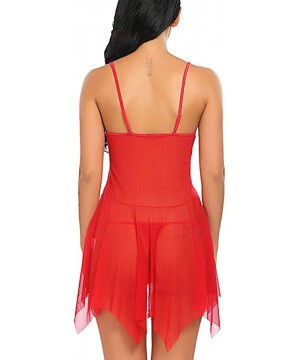 Baby Dolls & Chemises Women Nightwear Plus Size Lace Babydoll Strap Chemise Halter Lingerie - Red - CV193Q3TLZC