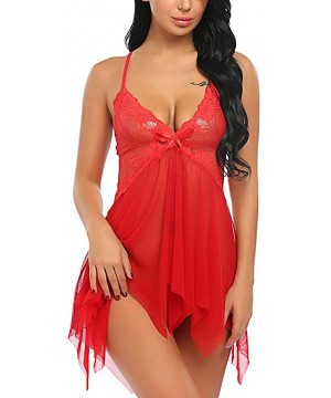 Baby Dolls & Chemises Women Nightwear Plus Size Lace Babydoll Strap Chemise Halter Lingerie - Red - CV193Q3TLZC