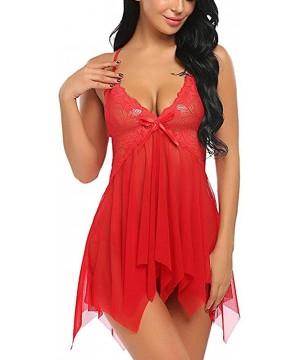 Baby Dolls & Chemises Women Nightwear Plus Size Lace Babydoll Strap Chemise Halter Lingerie - Red - CV193Q3TLZC