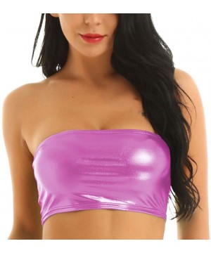 Camisoles & Tanks Ladies Flash Tube Top-Women Sexy Solid Color Shiny Strapless Cropped Tube Top Party Club Bandeau Bra - Pink...