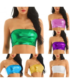 Camisoles & Tanks Ladies Flash Tube Top-Women Sexy Solid Color Shiny Strapless Cropped Tube Top Party Club Bandeau Bra - Pink...