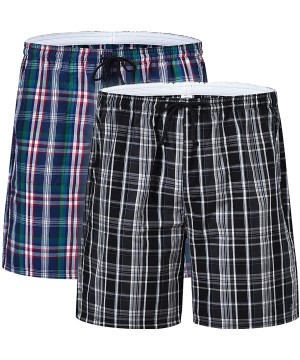 Sleep Bottoms Men's Pajama Shorts Man Plaid Sleep Shorts Cotton Lounge Boxer Shorts with Pockets - 2 Pack-04 - CJ197Q0964I