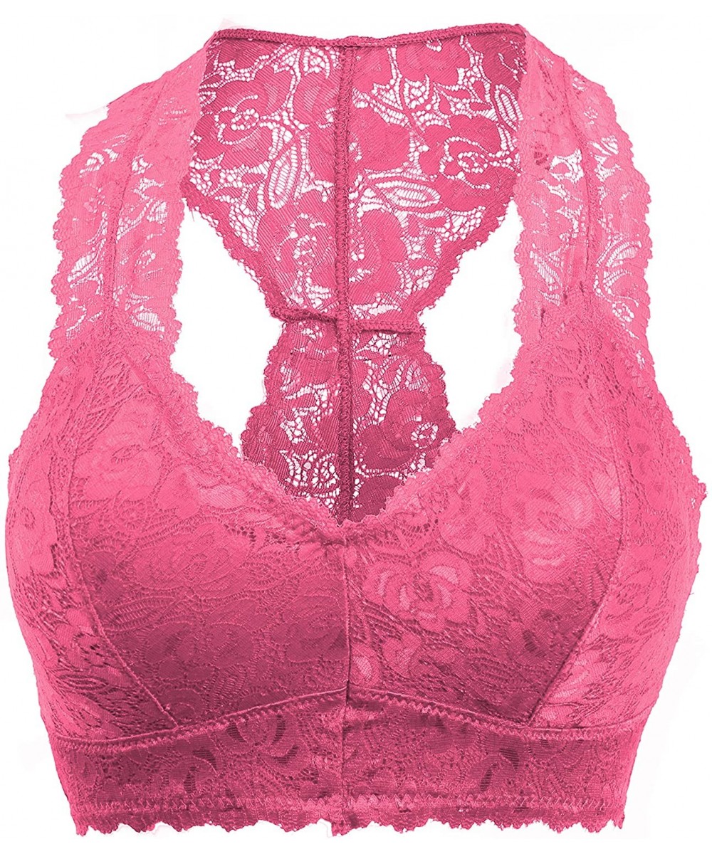 Bras Women's Sexy Racerback Lace Bralette Bustier Breathable Crop Top Lace Bra(S-3XL) - 6324_fuchsia - CA197A5ZQUN