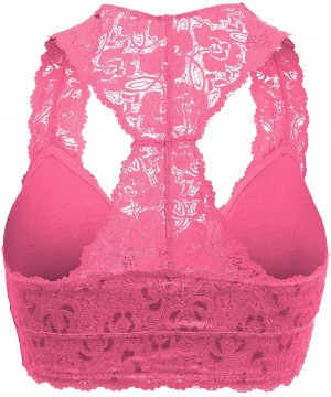 Bras Women's Sexy Racerback Lace Bralette Bustier Breathable Crop Top Lace Bra(S-3XL) - 6324_fuchsia - CA197A5ZQUN