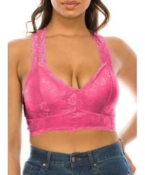 Bras Women's Sexy Racerback Lace Bralette Bustier Breathable Crop Top Lace Bra(S-3XL) - 6324_fuchsia - CA197A5ZQUN