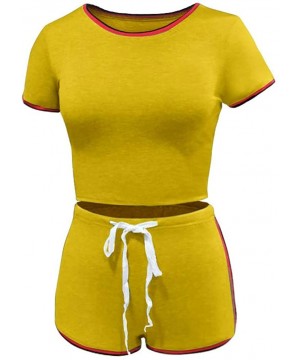 Sets Women Summer 2 Piece Outift Bodycon Short Sleeve Top and Drawsting Pant Short Sets Tracksuit - Yellow - C3198D2RYR7