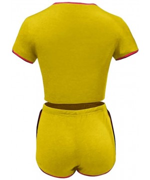 Sets Women Summer 2 Piece Outift Bodycon Short Sleeve Top and Drawsting Pant Short Sets Tracksuit - Yellow - C3198D2RYR7