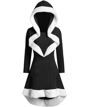 Garters & Garter Belts Womens Vintage Dress Winter Christmas Long Sleeve Patchwork Hooded Party Dress - A Black - CU192G4EI4I