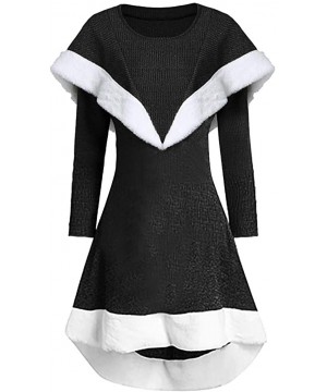 Garters & Garter Belts Womens Vintage Dress Winter Christmas Long Sleeve Patchwork Hooded Party Dress - A Black - CU192G4EI4I