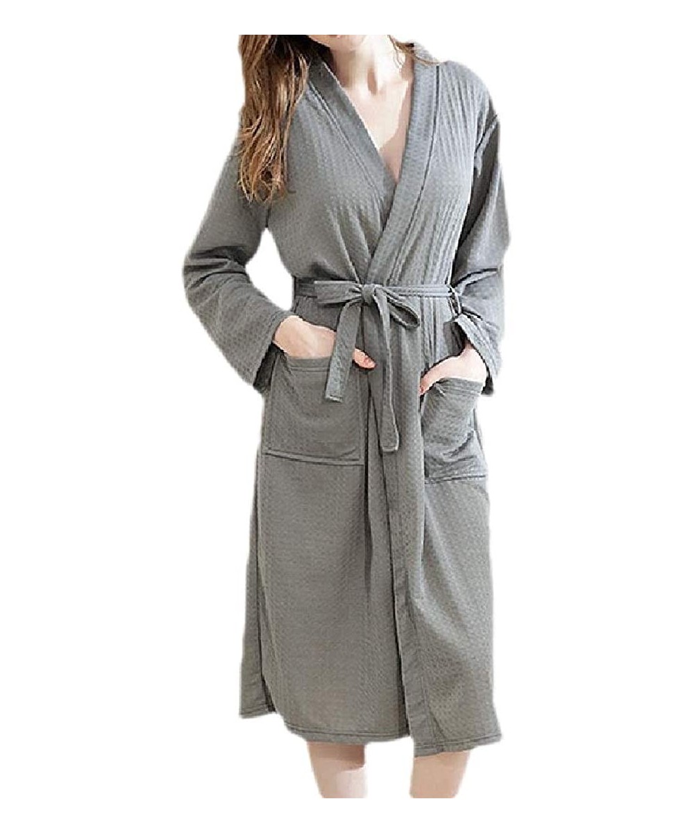 Robes Womens Kimono Pockets Nightwear Sleepwear Cardigan Cotton Solid Robe - 4 - CE19CS72OKA