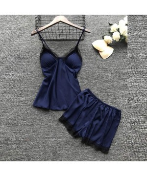 Shapewear Women Lingerie-Sexy Lingerie Women Silk Lace Robe Dress Babydoll Nightdress Sleepwear Kimono - Navy - CG193D7W3D3