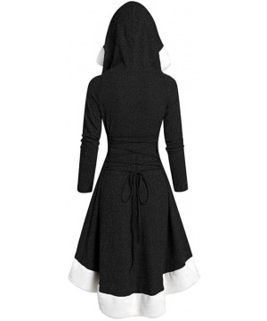 Garters & Garter Belts Womens Vintage Dress Winter Christmas Long Sleeve Patchwork Hooded Party Dress - A Black - CU192G4EI4I