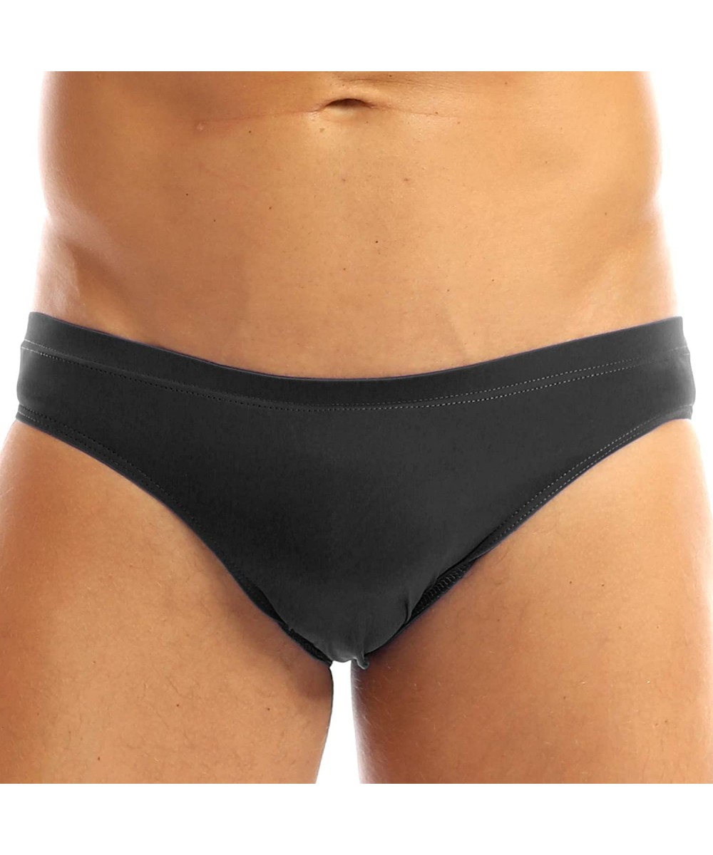 Briefs Men's Bulge Pouch Silky Bikini Briefs Underwear Low Rise Bikini Swimwear Swimsuit - Black - CH18C3QX54U