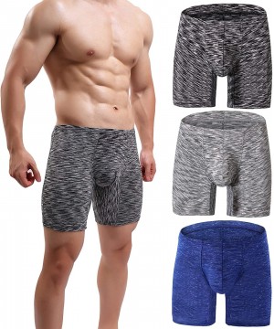 Boxers Men's Underwear Cotton Boxer Briefs Breathable Bulge Pouch Low Rise Elastic - Black Gray Blue - CI18HRMC6K3