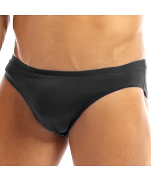 Briefs Men's Bulge Pouch Silky Bikini Briefs Underwear Low Rise Bikini Swimwear Swimsuit - Black - CH18C3QX54U