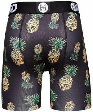 Boxer Briefs Men's Stretch Wide Band Boxer Brief Underwear Bottom - Black / Pineapple Skulls - CR1965R7QA9