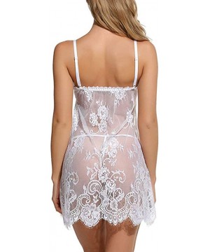 Bustiers & Corsets Womens Lace Sleepwear Halter Pajamas Sexy Bow Lingerie Nightdress Underwear - White - C4193LKEG66