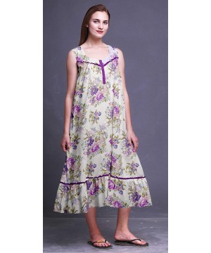 Nightgowns & Sleepshirts Sleeveless Cotton Nightgowns for Women Printed Mid-Calf Length Sleepwear - Purple - CT18S6OCZE2