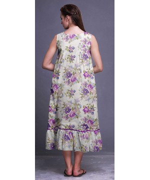 Nightgowns & Sleepshirts Sleeveless Cotton Nightgowns for Women Printed Mid-Calf Length Sleepwear - Purple - CT18S6OCZE2