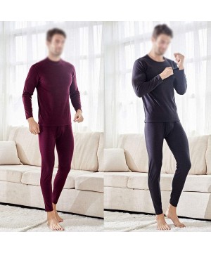 Thermal Underwear Men Thermal Underwear Set- No Trace Soft Velvet Fabric- Warm Long Sleeve Shirt and Long Johns-blackgrayV-Ne...