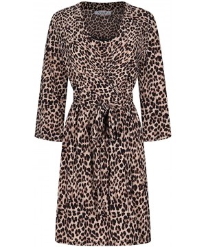 Sets Women's Printed Robe Set with Chemise and Shorts 3 Piece Sleep Loungewear - Brown Leopard - CA19CRQNY59