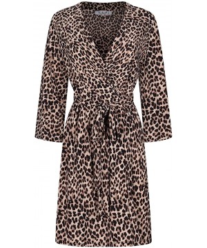 Sets Women's Printed Robe Set with Chemise and Shorts 3 Piece Sleep Loungewear - Brown Leopard - CA19CRQNY59