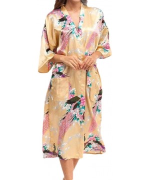 Robes Women's Belt Comfort Soft Plush Charmeuse 3/4 Sleeve Style Wrap Robe - Yellow - CW199UDT9NX