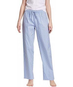 Bottoms Women's 100% Cotton Woven Poplin Sleep Pajama Pants - Blue White Plaid - CB12MA93HBF