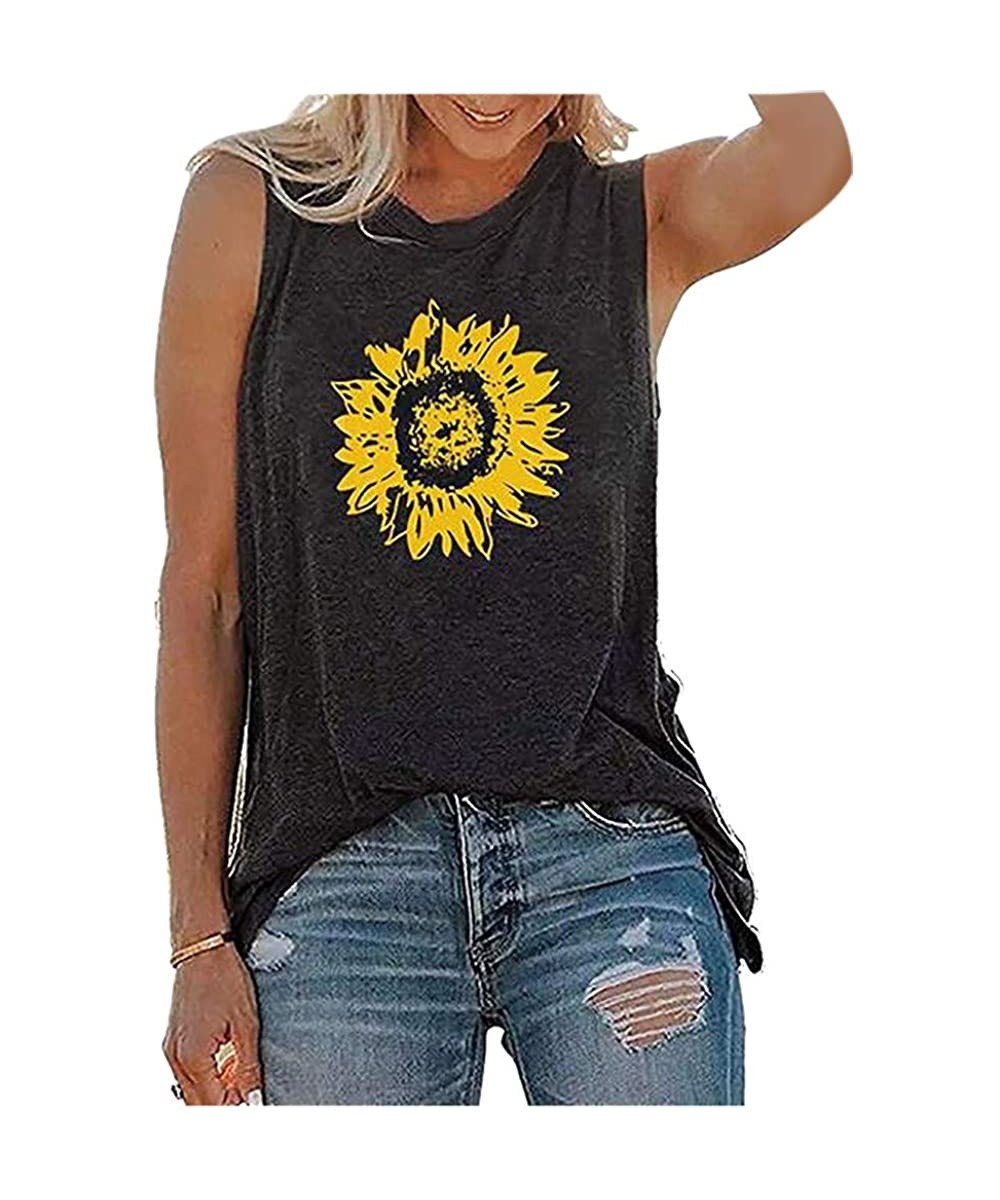 Thermal Underwear Women's Sunflower Tank Tops Casual Sleeveless Crew Neck Workout Tops Loose Fit Graphic Shirt - Black - C019...