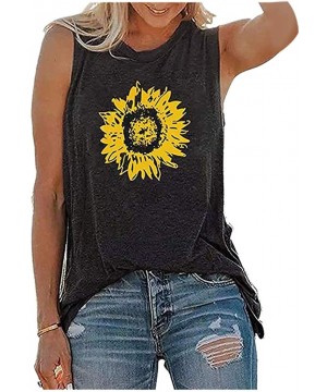 Thermal Underwear Women's Sunflower Tank Tops Casual Sleeveless Crew Neck Workout Tops Loose Fit Graphic Shirt - Black - C019...