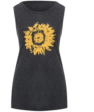 Thermal Underwear Women's Sunflower Tank Tops Casual Sleeveless Crew Neck Workout Tops Loose Fit Graphic Shirt - Black - C019...