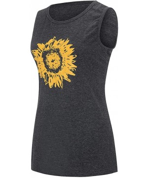 Thermal Underwear Women's Sunflower Tank Tops Casual Sleeveless Crew Neck Workout Tops Loose Fit Graphic Shirt - Black - C019...