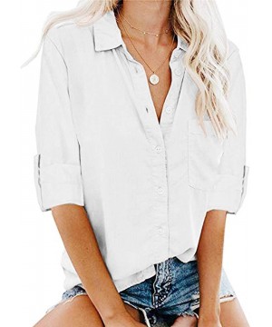 Bras Womens Button up Long Sleeve Tunic T-Shirt Dress Casual Loose Collar Blouse Tops - White - CL194SNA4S3