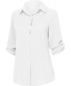 Bras Womens Button up Long Sleeve Tunic T-Shirt Dress Casual Loose Collar Blouse Tops - White - CL194SNA4S3