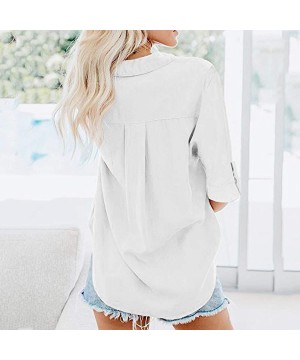 Bras Womens Button up Long Sleeve Tunic T-Shirt Dress Casual Loose Collar Blouse Tops - White - CL194SNA4S3