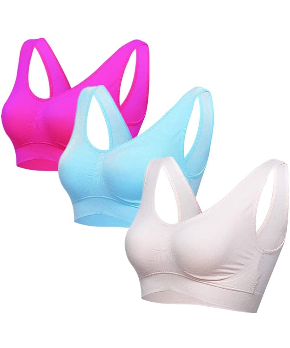 Bras New Upgrade Super Thin Soft Comfy Seamless Sleep Bras for Women A to D Cup with Removable Pads 6XL - White&blue&melon Re...