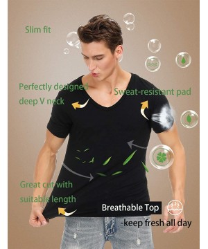 Undershirts Men's Undershirt Short Sleeve V Neck with Sweat Pads EcoWear Bamboo T Shirt - Black - C118AHXWG40