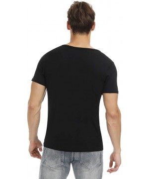 Undershirts Men's Undershirt Short Sleeve V Neck with Sweat Pads EcoWear Bamboo T Shirt - Black - C118AHXWG40