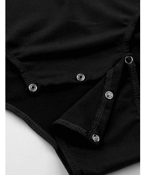 Undershirts Men's Short Sleeve Turn-Down Collar Button Crotch Shirt Leotard Bodysuit Snappies Undershirts - Black - C218SYAWDCC