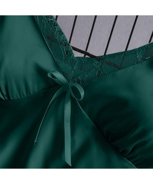 Sets 2020 Women V-Neck Eyelash Silk Lace Lingerie Sexy Stain Camisole Pajamas Bowknot Shorts Set - Green - CT193YROU9A