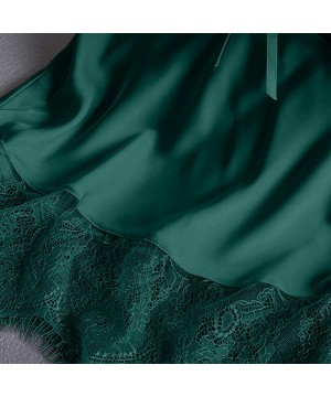 Sets 2020 Women V-Neck Eyelash Silk Lace Lingerie Sexy Stain Camisole Pajamas Bowknot Shorts Set - Green - CT193YROU9A